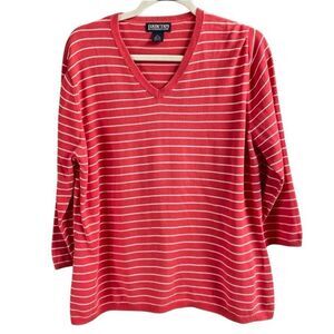 LANDS END Womens Striped Vneck Top Size XL 18/20 Red White Nautical